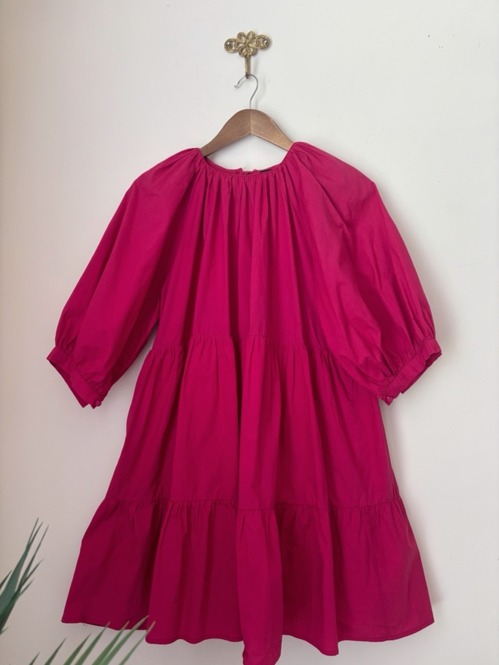 Beulah Style Fuchsia Bow Back Tiered Dress Small Spring Romantic